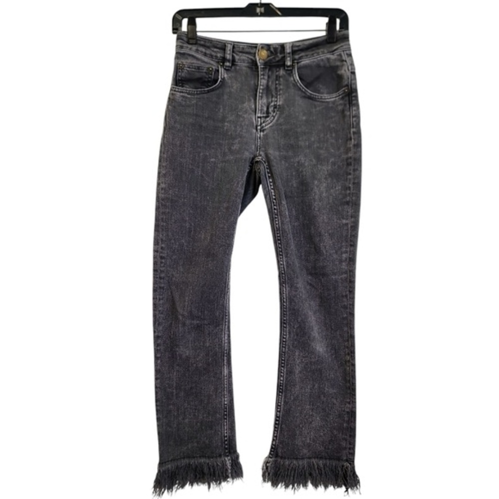 Maje Stonewashed Black crop frayed Jeans